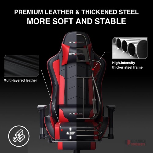 Bulk GTRACING Gaming Chair with Footrest and Bluetooth Speakers - Red" - thumbnail image - Premier B2B Stocklot Marketplace