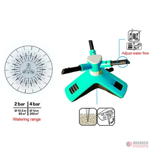 High-Efficiency 3-Arm Rotating Sprinkler for Garden Lawn - Bulk Offer - thumbnail image - Premier B2B Stocklot Marketplace