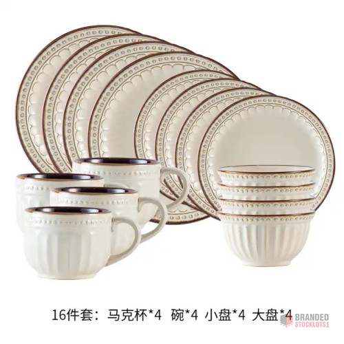 Elegant European Fine Ceramic 8-Piece Dinnerware Set - Bulk Supply - thumbnail image - Premier B2B Stocklot Marketplace