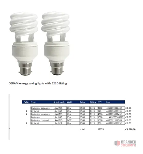 Extensive Stock of Osram Energy-Saving Lamps with B22D Fitting - Premier B2B Stocklot Marketplace