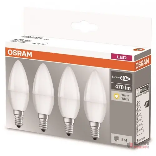 Osram 4x LED BASE Candle Classic E14-B40 5.7W to 40W Equivalent Bulbs - thumbnail image - Premier B2B Stocklot Marketplace