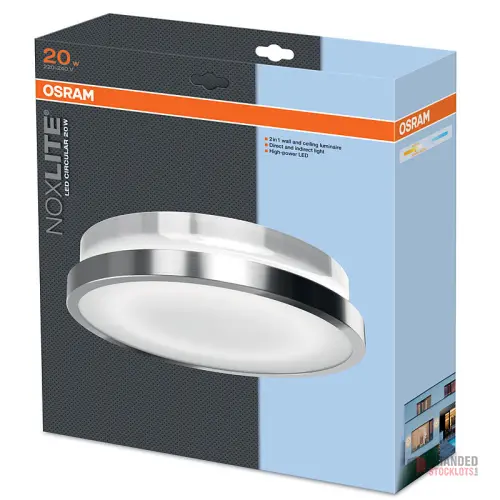 Osram Noxlite LED Circular Outdoor Wall Light 35cm 20W 930lm 3000K A++ IP44 Chrome - thumbnail image - Premier B2B Stocklot Marketplace